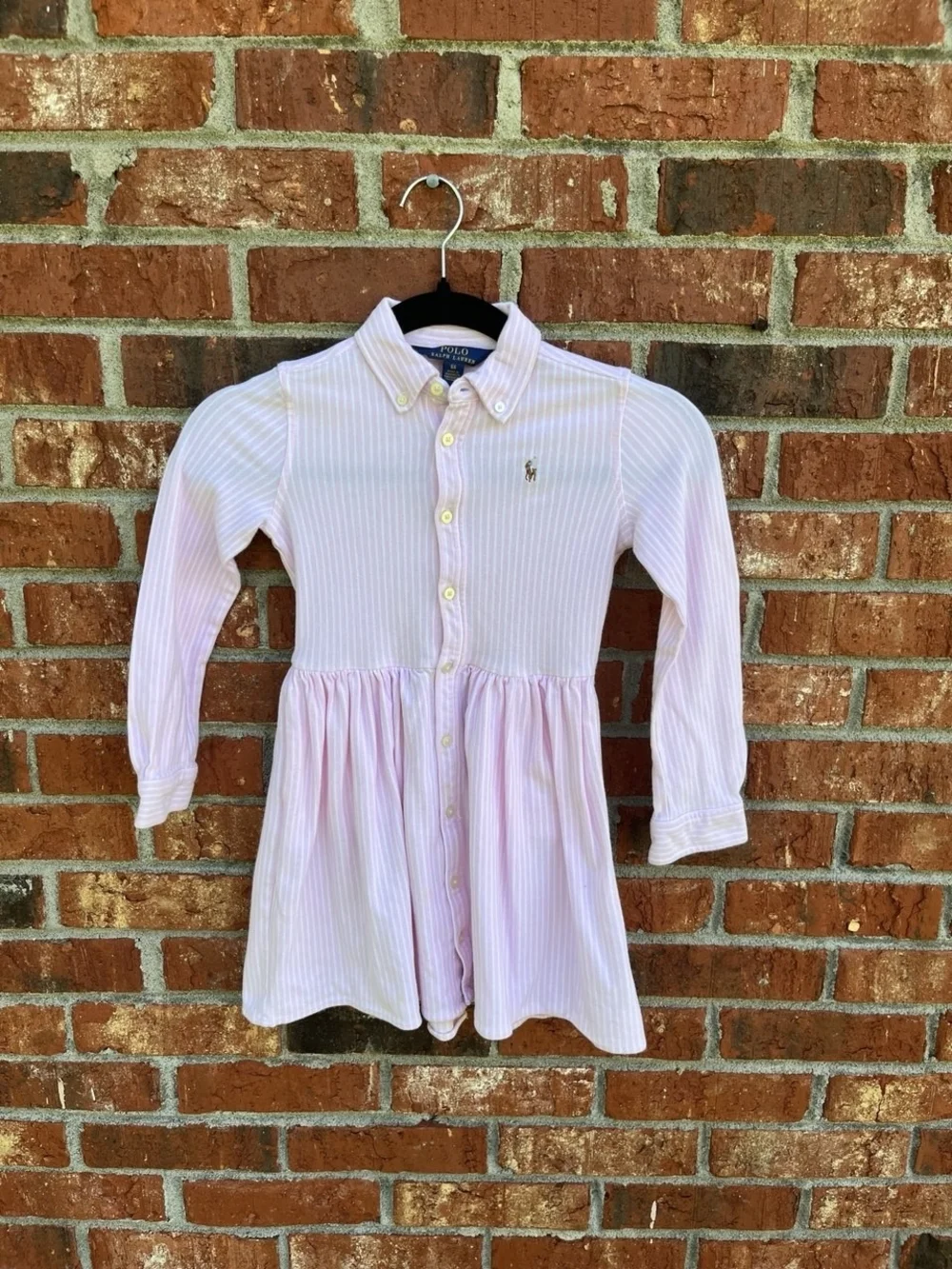 Girls’ Polo Ralph Lauren Drop-Waist Shirt Dress Pink Stripe 6X Good
